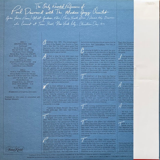 Paul Desmond With MJQ - The Only Recorded Performance Of Paul Desmond With The Modern Jazz Quartet
