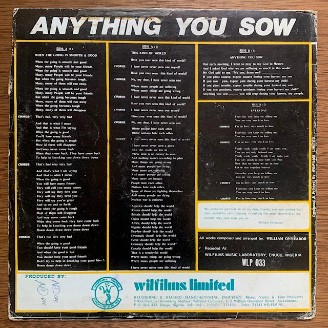 William Onyeabor - Anything You Sow