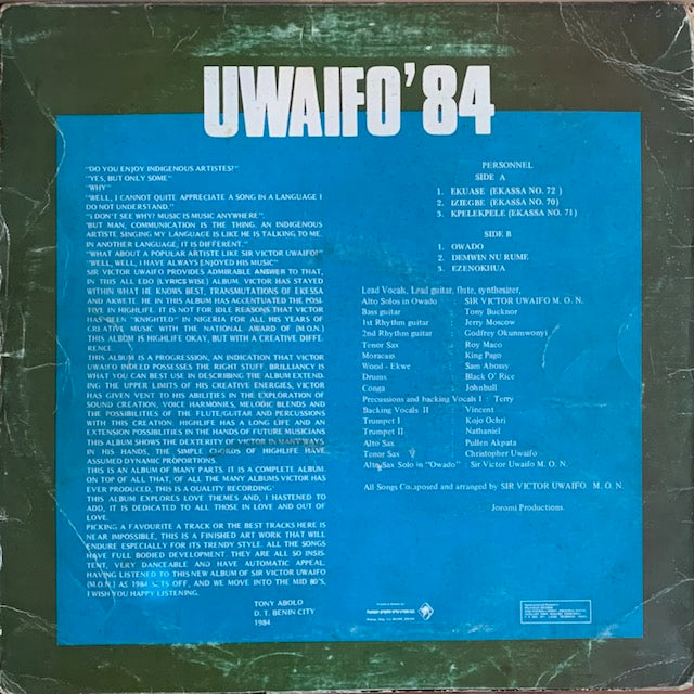 Sir Victor Uwaifo (M.O.N.) And His Titibitis - Uwaifo '84