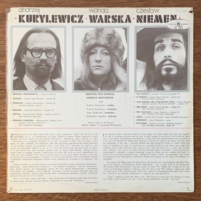 Andrzej Kurylewicz / Wanda Warska / Czesław Niemen - Muzyka Teatralna I Telewizyjna