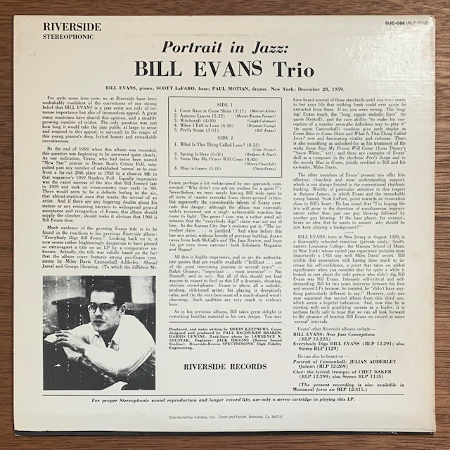 Bill Evans - Portrait In Jazz – hair & music parlour FAM