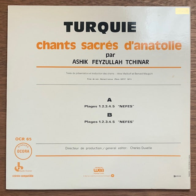 Ashik Feyzullah Tchinar - Turquie: Chants Sacrés D'Anatolie